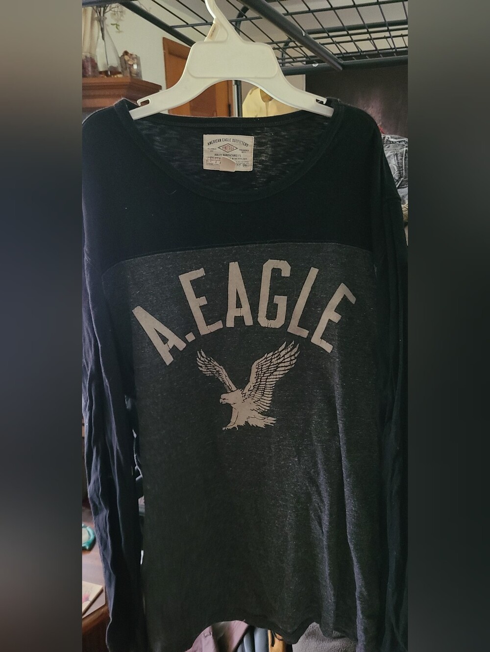 Vintage Y2k Men's Black/Charcoal Colorblock Graphic Pullover Long Sleeve Top
